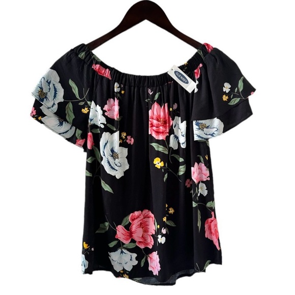 Old Navy Black Floral Print Off the Shoulder Top Size Small - Picture 4 of 5